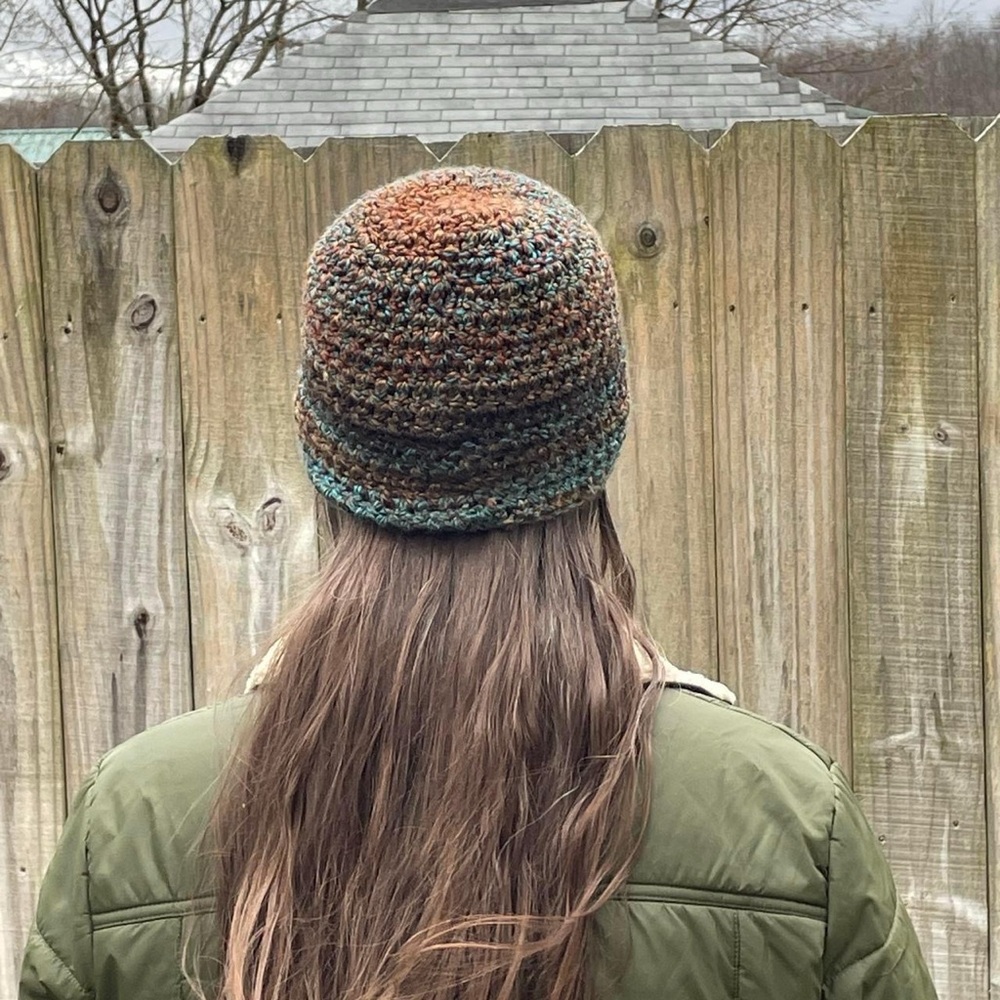 Handmade Knit Crochet Multicolor Beanie Hat